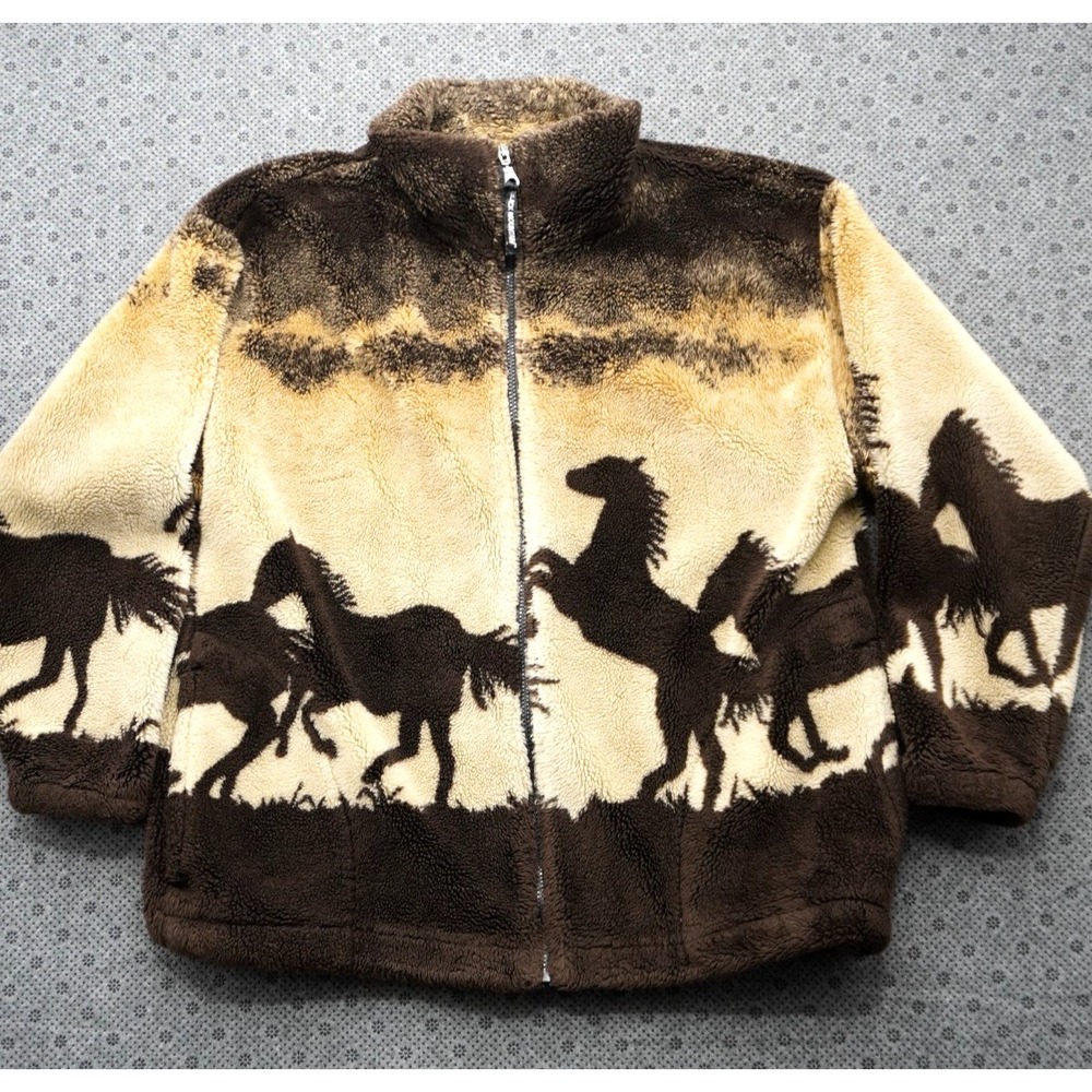 Black Mountain Outdoors Horses Sherpa Fleece Full Zip Jacket Size M Western USA